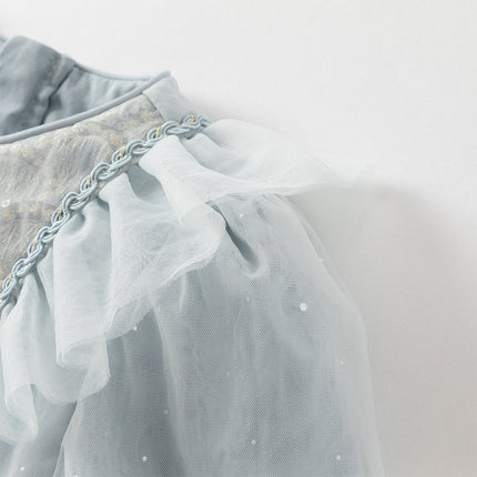 Toddler Girls Elegance Grey Blue Mesh Charming Princess Dress