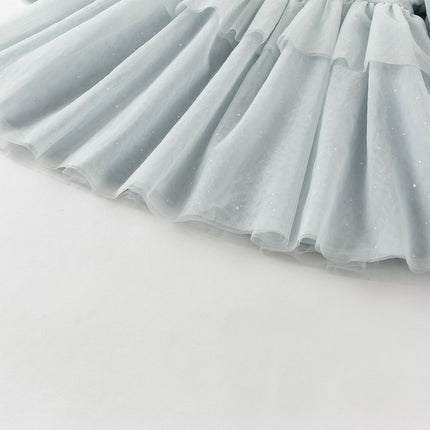 Toddler Girls Elegance Grey Blue Mesh Charming Princess Dress