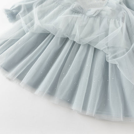 Toddler Girls Elegance Grey Blue Mesh Charming Princess Dress