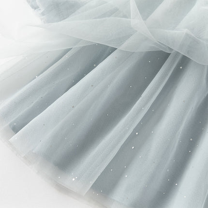 Toddler Girls Elegance Grey Blue Mesh Charming Princess Dress