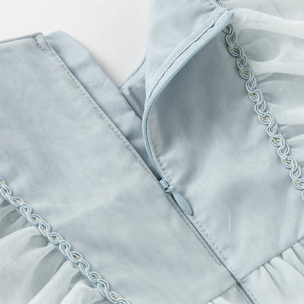 Toddler Girls Elegance Grey Blue Mesh Charming Princess Dress