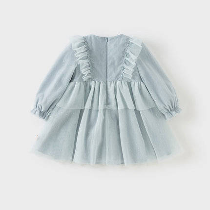 Toddler Girls Elegance Grey Blue Mesh Charming Princess Dress