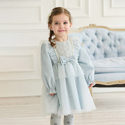 Toddler Girls Elegance Grey Blue Mesh Charming Princess Dress