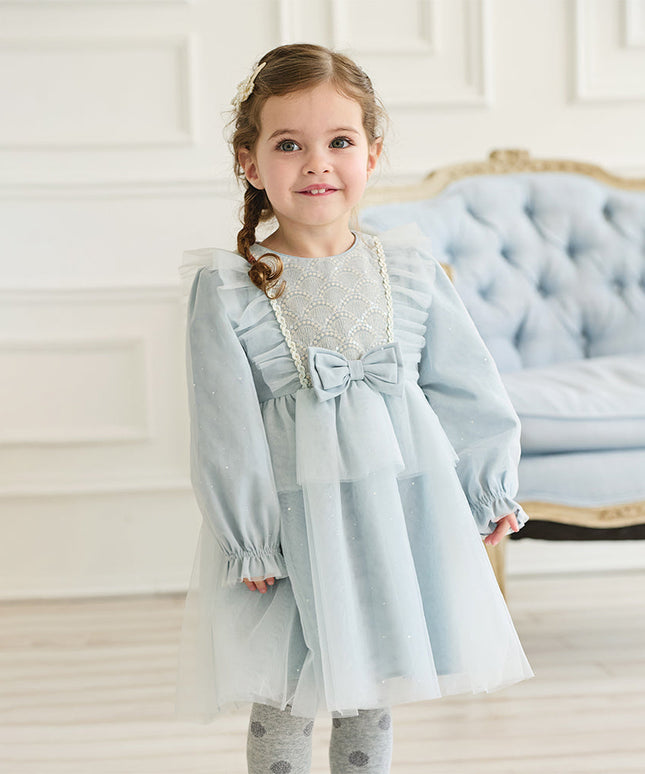 Toddler Girls Elegance Grey Blue Mesh Charming Princess Dress