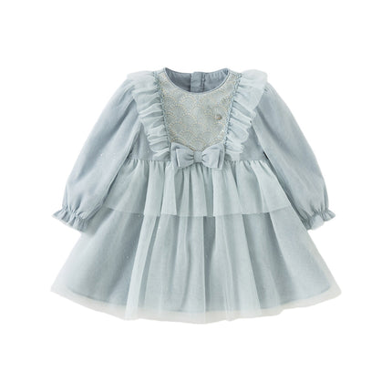 Toddler Girls Elegance Grey Blue Mesh Charming Princess Dress