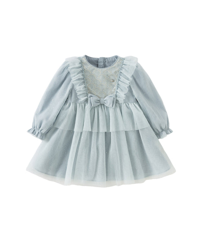 Toddler Girls Elegance Grey Blue Mesh Charming Princess Dress