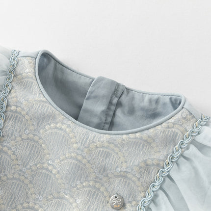 Toddler Girls Elegance Grey Blue Mesh Charming Princess Dress