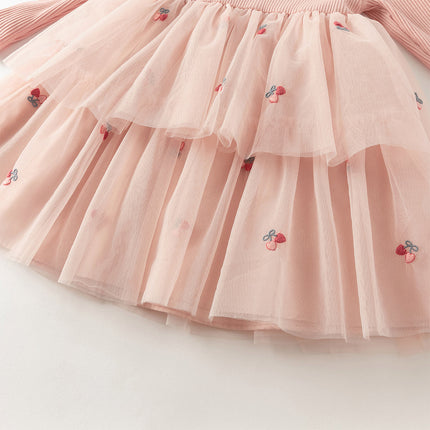 Toddler Girls Sweet Pink A-line Princess Mesh Dress with Cape