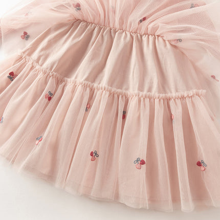 Toddler Girls Sweet Pink A-line Princess Mesh Dress with Cape