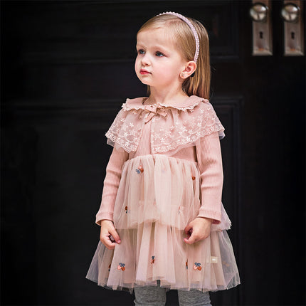 Toddler Girls Sweet Pink A-line Princess Mesh Dress with Cape