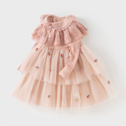 Toddler Girls Sweet Pink A-line Princess Mesh Dress with Cape