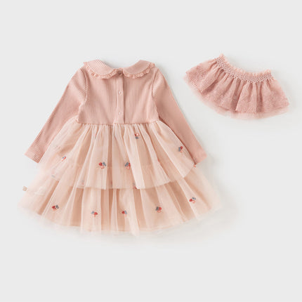 Toddler Girls Sweet Pink A-line Princess Mesh Dress with Cape