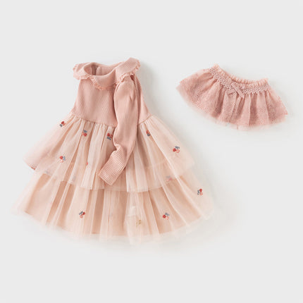 Toddler Girls Sweet Pink A-line Princess Mesh Dress with Cape