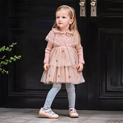Toddler Girls Sweet Pink A-line Princess Mesh Dress with Cape