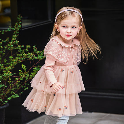 Toddler Girls Sweet Pink A-line Princess Mesh Dress with Cape
