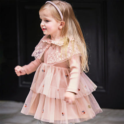 Toddler Girls Sweet Pink A-line Princess Mesh Dress with Cape