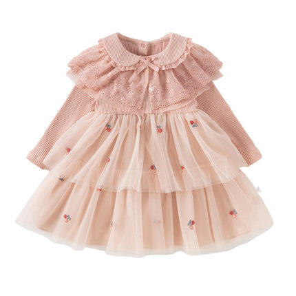 Toddler Girls Sweet Pink A-line Princess Mesh Dress with Cape