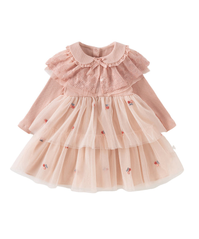 Toddler Girls Sweet Pink A-line Princess Mesh Dress with Cape