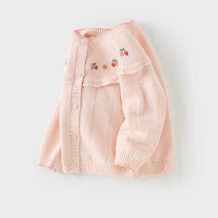 Kids Girls Cotton Fashion Flower Embroidery Knit Cardigans