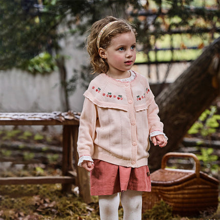 Kids Girls Cotton Fashion Flower Embroidery Knit Cardigans