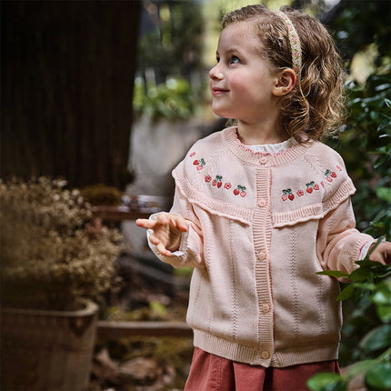 Kids Girls Cotton Fashion Flower Embroidery Knit Cardigans