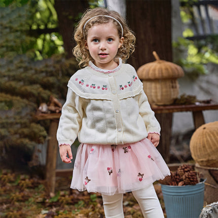 Kids Girls Cotton Fashion Flower Embroidery Knit Cardigans