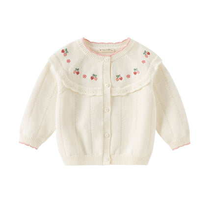 Kids Girls Cotton Fashion Flower Embroidery Knit Cardigans