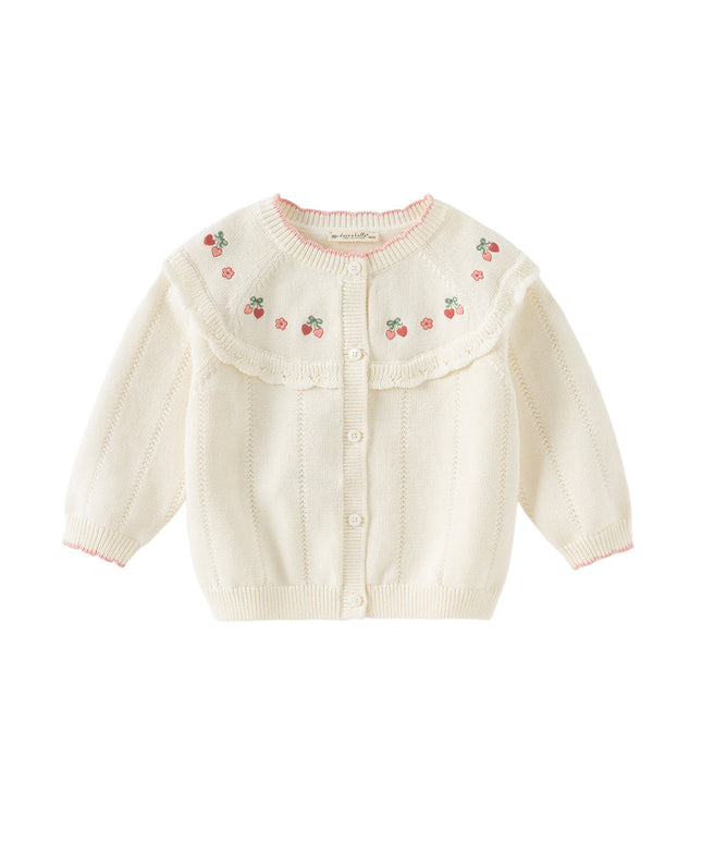 Kids Girls Cotton Fashion Flower Embroidery Knit Cardigans
