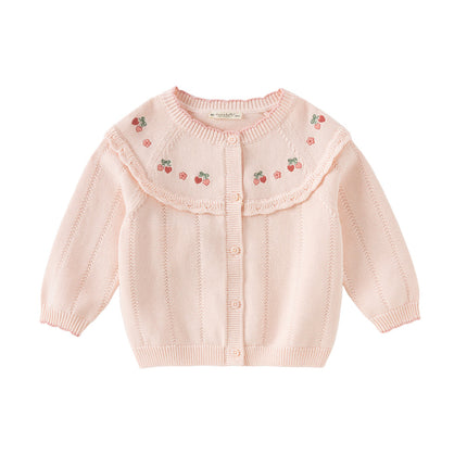 Kids Girls Cotton Fashion Flower Embroidery Knit Cardigans