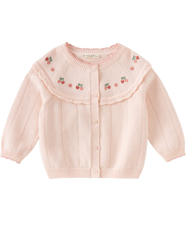 Kids Girls Cotton Fashion Flower Embroidery Knit Cardigans