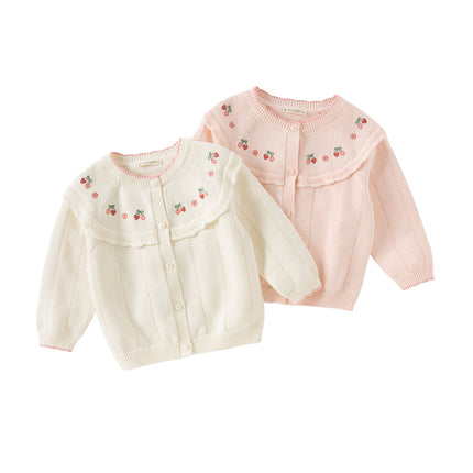 Kids Girls Cotton Fashion Flower Embroidery Knit Cardigans