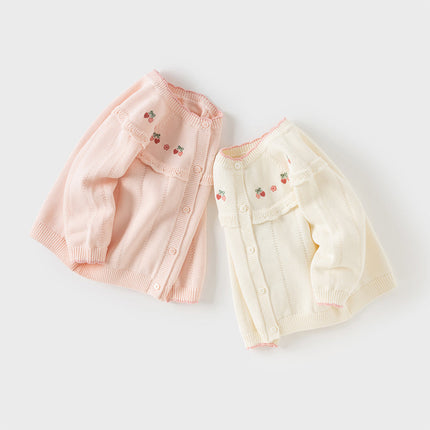 Kids Girls Cotton Fashion Flower Embroidery Knit Cardigans