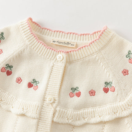 Kids Girls Cotton Fashion Flower Embroidery Knit Cardigans