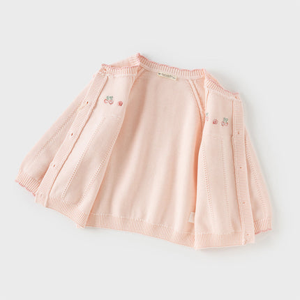 Kids Girls Cotton Fashion Flower Embroidery Knit Cardigans