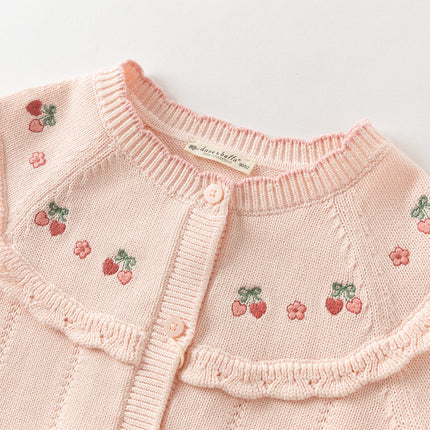 Kids Girls Cotton Fashion Flower Embroidery Knit Cardigans