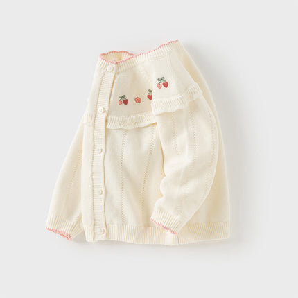 Kids Girls Cotton Fashion Flower Embroidery Knit Cardigans