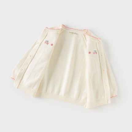 Kids Girls Cotton Fashion Flower Embroidery Knit Cardigans