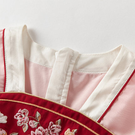 Toddler Girls Adorable Drak Red Chinese Style Elegant Mesh Princess Dress