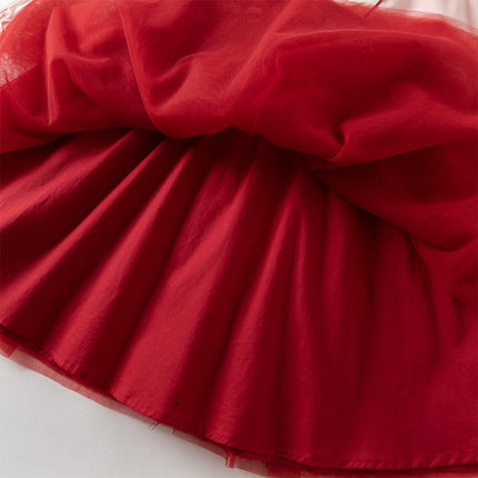 Toddler Girls Adorable Drak Red Chinese Style Elegant Mesh Princess Dress
