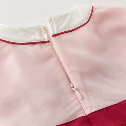 Toddler Girls Adorable Drak Red Chinese Style Elegant Mesh Princess Dress