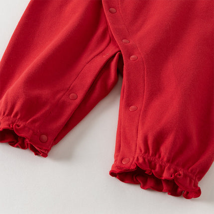 Baby Girls Cotton Antibacterial Red One-Pieces Romper