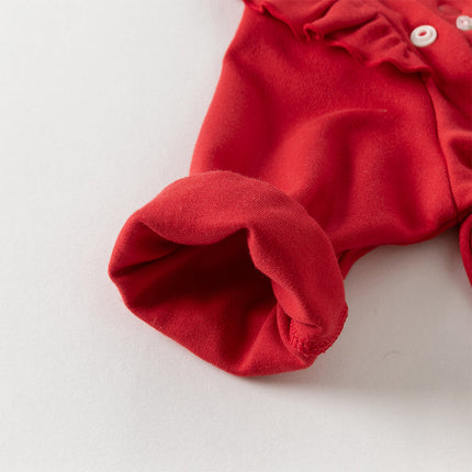 Baby Girls Cotton Antibacterial Red One-Pieces Romper