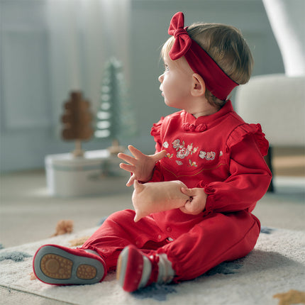 Baby Girls Cotton Antibacterial Red One-Pieces Romper