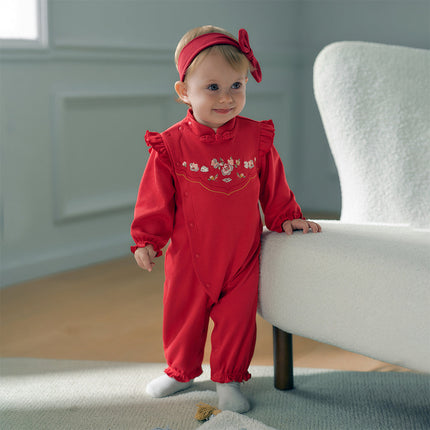 Baby Girls Cotton Antibacterial Red One-Pieces Romper