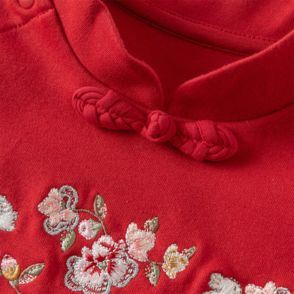 Baby Girls Cotton Antibacterial Red One-Pieces Romper