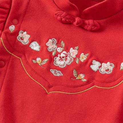 Baby Girls Cotton Antibacterial Red One-Pieces Romper
