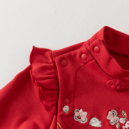 Baby Girls Cotton Antibacterial Red One-Pieces Romper