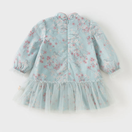 Toddler Girls Elegance Chinese Style Mesh Floral A-line Party Dress