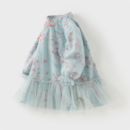 Toddler Girls Elegance Chinese Style Mesh Floral A-line Party Dress