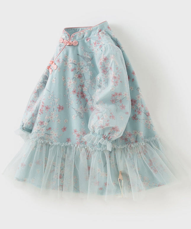 Toddler Girls Elegance Chinese Style Mesh Floral A-line Party Dress